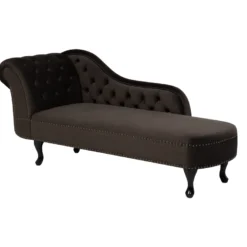 Chaise Longue En Velours Marron Côté Gauche Style Chesterfield NIMES -Promos Chesteris Boutique meridienne 16672271