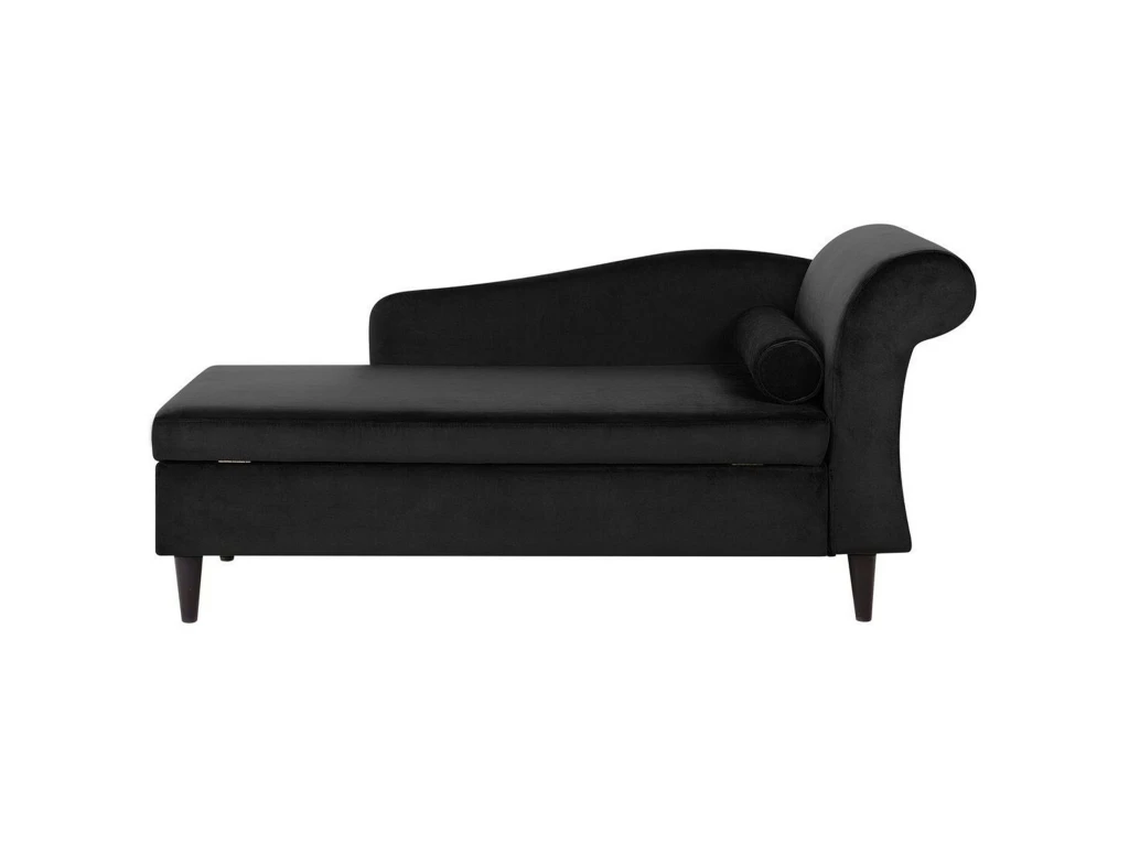 Chaise Longue Côté Droit En Velours Noir LUIRO 1 Chaise Longue Côté Droit En Velours Noir LUIRO