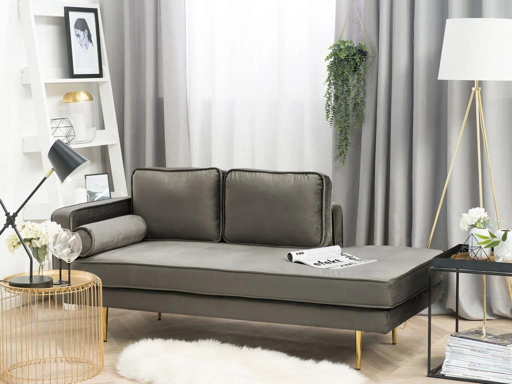 Méridienne En Velours Gris Taupe Côté Gauche MIRAMAS 2 Méridienne En Velours Gris Taupe Côté Gauche MIRAMAS – Image 2