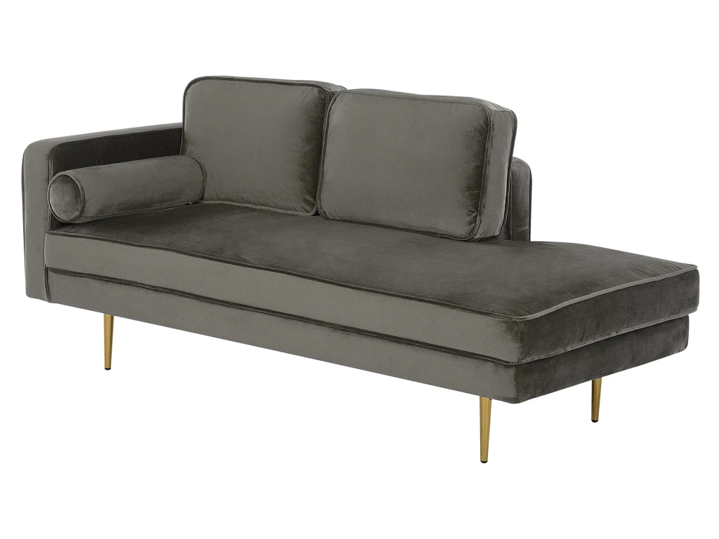 Méridienne En Velours Gris Taupe Côté Gauche MIRAMAS 4 Méridienne En Velours Gris Taupe Côté Gauche MIRAMAS – Image 4