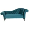 Chaise Longue En Velours Bleu Paon Côté Droit LATTES