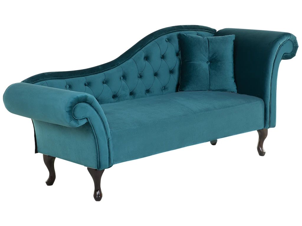 Chaise Longue En Velours Bleu Paon Côté Droit LATTES 4 Chaise Longue En Velours Bleu Paon Côté Droit LATTES – Image 4