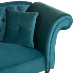 Chaise Longue En Velours Bleu Paon Côté Droit LATTES 12 Chaise Longue En Velours Bleu Paon Côté Droit LATTES -Promos Chesteris Boutique meridienne 16672805