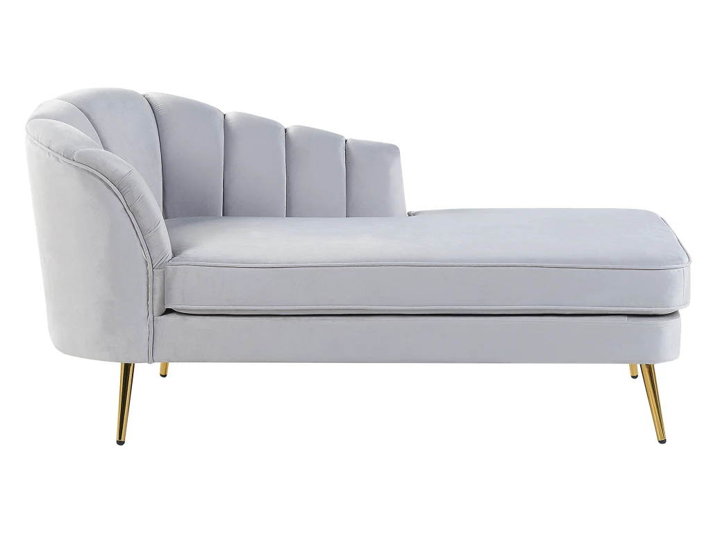 Chaise Longue Côté Gauche En Velours Gris ALLIER 1 Chaise Longue Côté Gauche En Velours Gris ALLIER