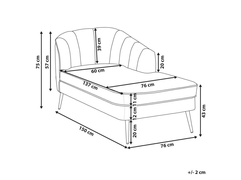 Chaise Longue Côté Gauche En Velours Gris ALLIER 3 Chaise Longue Côté Gauche En Velours Gris ALLIER – Image 3