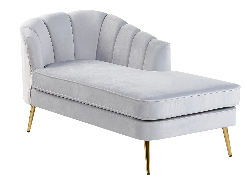 Chaise Longue Côté Gauche En Velours Gris ALLIER 4 Chaise Longue Côté Gauche En Velours Gris ALLIER – Image 4