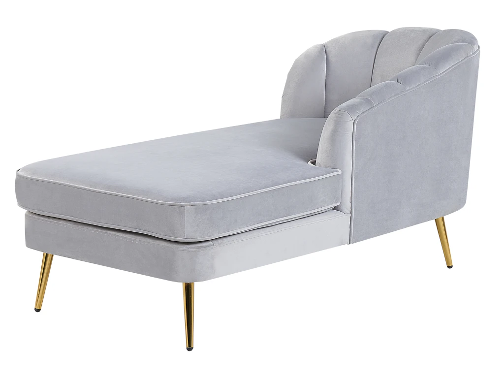 Chaise Longue Côté Gauche En Velours Gris ALLIER 5 Chaise Longue Côté Gauche En Velours Gris ALLIER – Image 5