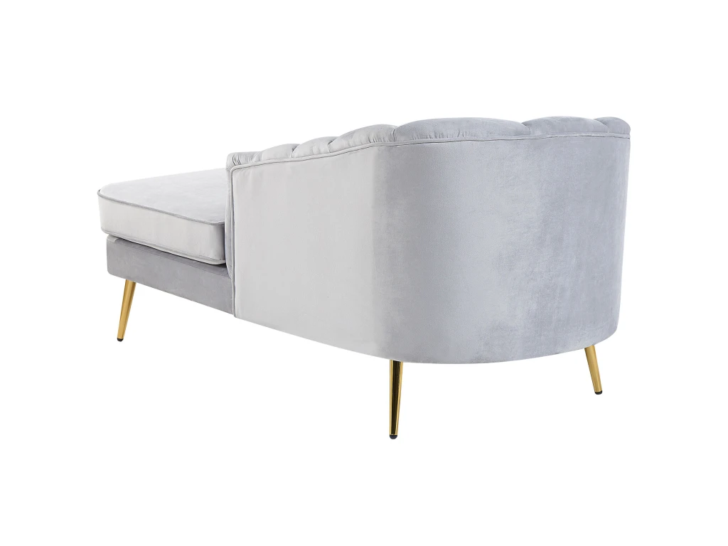 Chaise Longue Côté Gauche En Velours Gris ALLIER 6 Chaise Longue Côté Gauche En Velours Gris ALLIER – Image 6