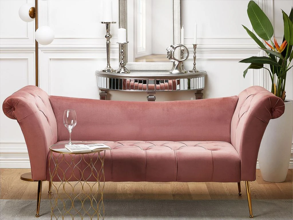 Chaise Longue En Velours Rose NANTILLY 2 Chaise Longue En Velours Rose NANTILLY – Image 2