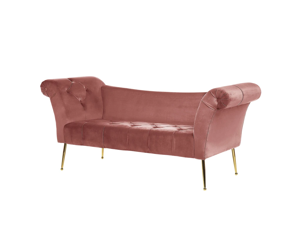 Chaise Longue En Velours Rose NANTILLY 4 Chaise Longue En Velours Rose NANTILLY – Image 4