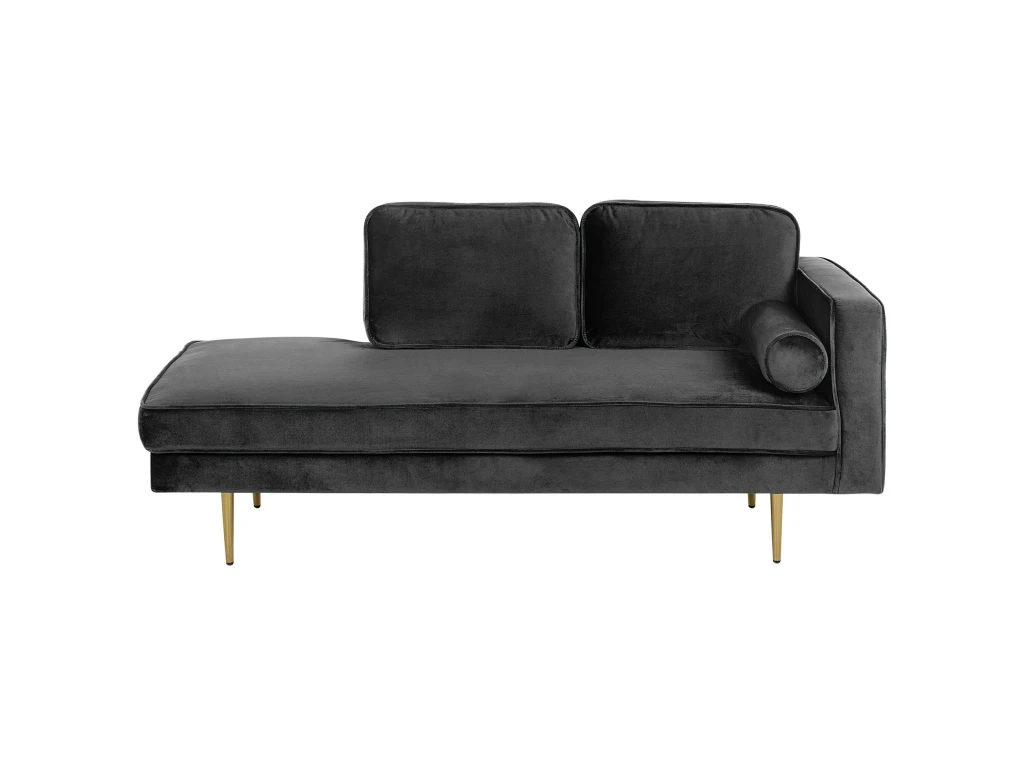 Chaise Longue En Velours Noir Côté Droit MIRAMAS 1 Chaise Longue En Velours Noir Côté Droit MIRAMAS