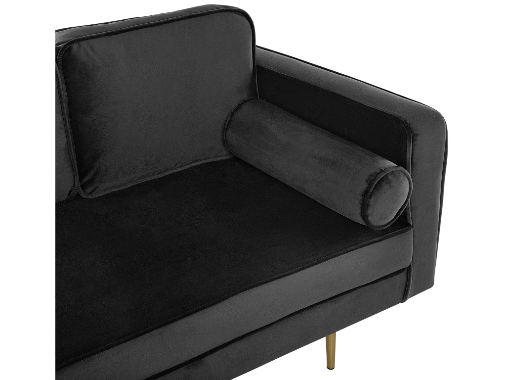 Chaise Longue En Velours Noir Côté Droit MIRAMAS 6 Chaise Longue En Velours Noir Côté Droit MIRAMAS – Image 6