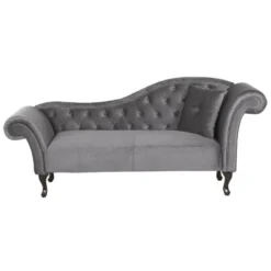 Chaise Longue En Velours Gris Côté Droit LATTES