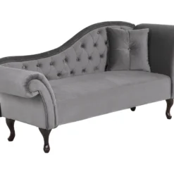 Chaise Longue En Velours Gris Côté Droit LATTES -Promos Chesteris Boutique meridienne 16673609