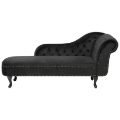 Méridienne Chesterfield Côté Droit En Velours Noir NIMES