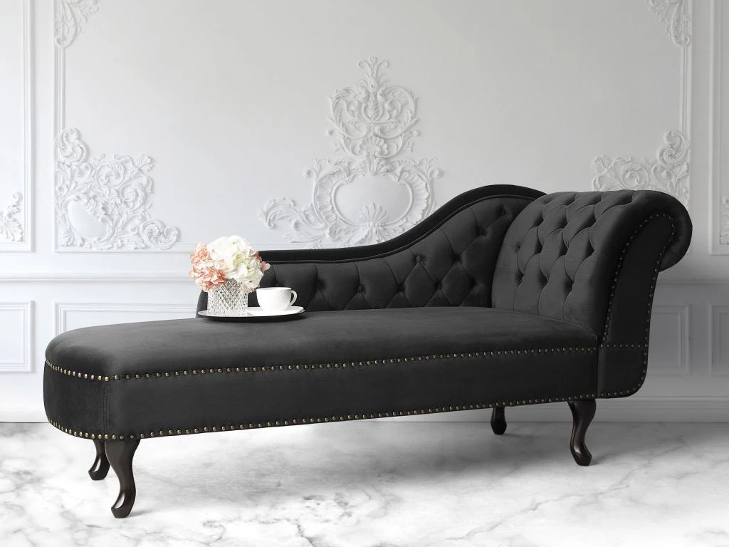 Méridienne Chesterfield Côté Droit En Velours Noir NIMES 2 Méridienne Chesterfield Côté Droit En Velours Noir NIMES – Image 2