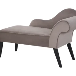 Mini Chaise Longue En Velours Taupe Côté Droit BIARRITZ -Promos Chesteris Boutique meridienne 16673883