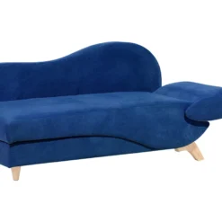 Chaise Longue Côté Droit En Velours Bleu Marine MERI -Promos Chesteris Boutique meridienne 16674279