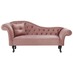 Chaise Longue Côté Gauche En Velours Rose LATTES