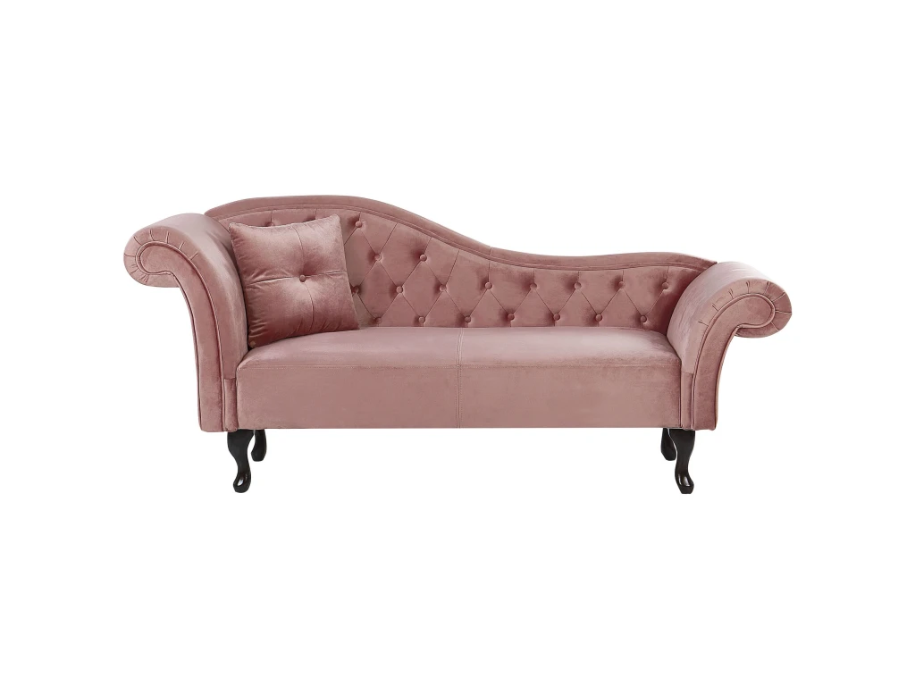 Chaise Longue Côté Gauche En Velours Rose LATTES 1 Chaise Longue Côté Gauche En Velours Rose LATTES