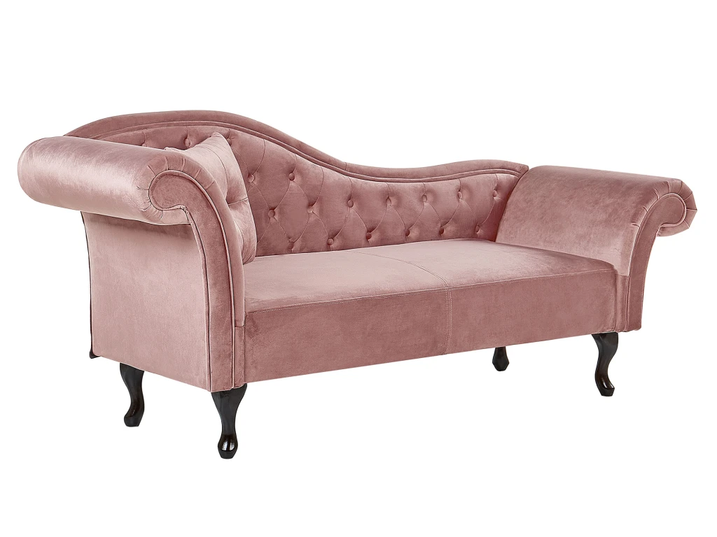 Chaise Longue Côté Gauche En Velours Rose LATTES 4 Chaise Longue Côté Gauche En Velours Rose LATTES – Image 4