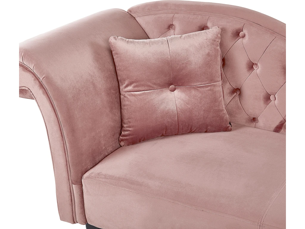 Chaise Longue Côté Gauche En Velours Rose LATTES 6 Chaise Longue Côté Gauche En Velours Rose LATTES – Image 6