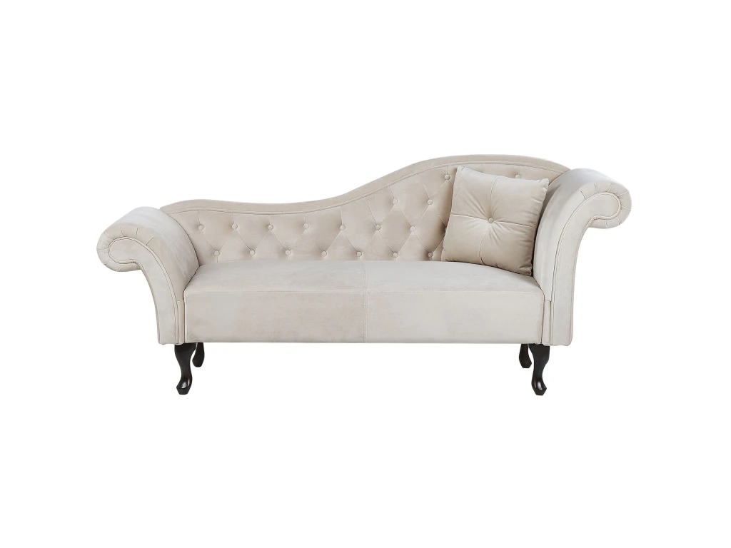 Chaise Longue Côté Droit En Velours Beige LATTES 1 Chaise Longue Côté Droit En Velours Beige LATTES