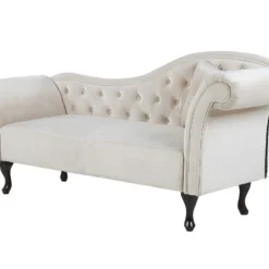 Chaise Longue Côté Droit En Velours Beige LATTES 10 Chaise Longue Côté Droit En Velours Beige LATTES -Promos Chesteris Boutique meridienne 16674777