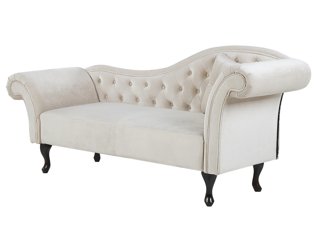 Chaise Longue Côté Droit En Velours Beige LATTES 4 Chaise Longue Côté Droit En Velours Beige LATTES – Image 4