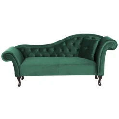 Chaise Longue Côté Droit En Velours Vert Foncé LATTES
