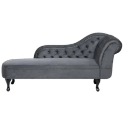 Méridienne Chesterfield Côté Droit En Velours Gris NIMES