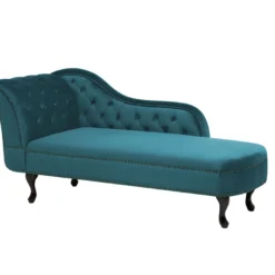 Chaise Longue Chesterfield En Velours Vert Canard Côté Gauche NIMES -Promos Chesteris Boutique meridienne 16675285
