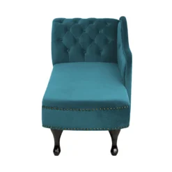Chaise Longue Chesterfield En Velours Vert Canard Côté Gauche NIMES -Promos Chesteris Boutique meridienne 16675287