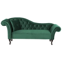 Chaise Longue Côté Gauche En Velours Vert Foncé LATTES