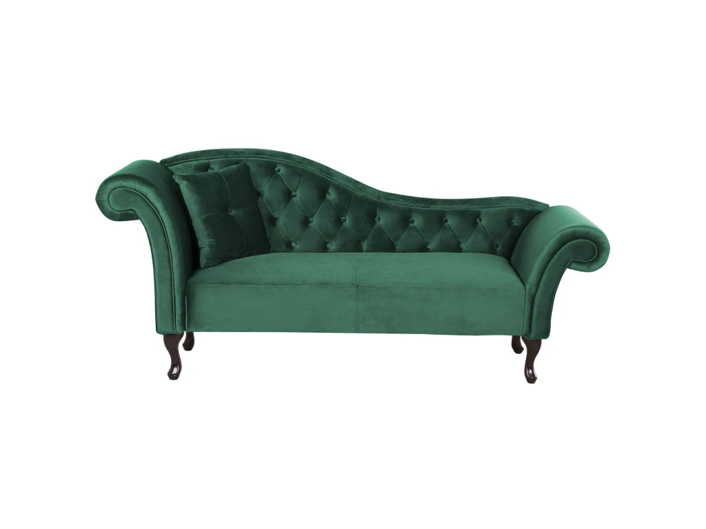 Chaise Longue Côté Gauche En Velours Vert Foncé LATTES 1 Chaise Longue Côté Gauche En Velours Vert Foncé LATTES