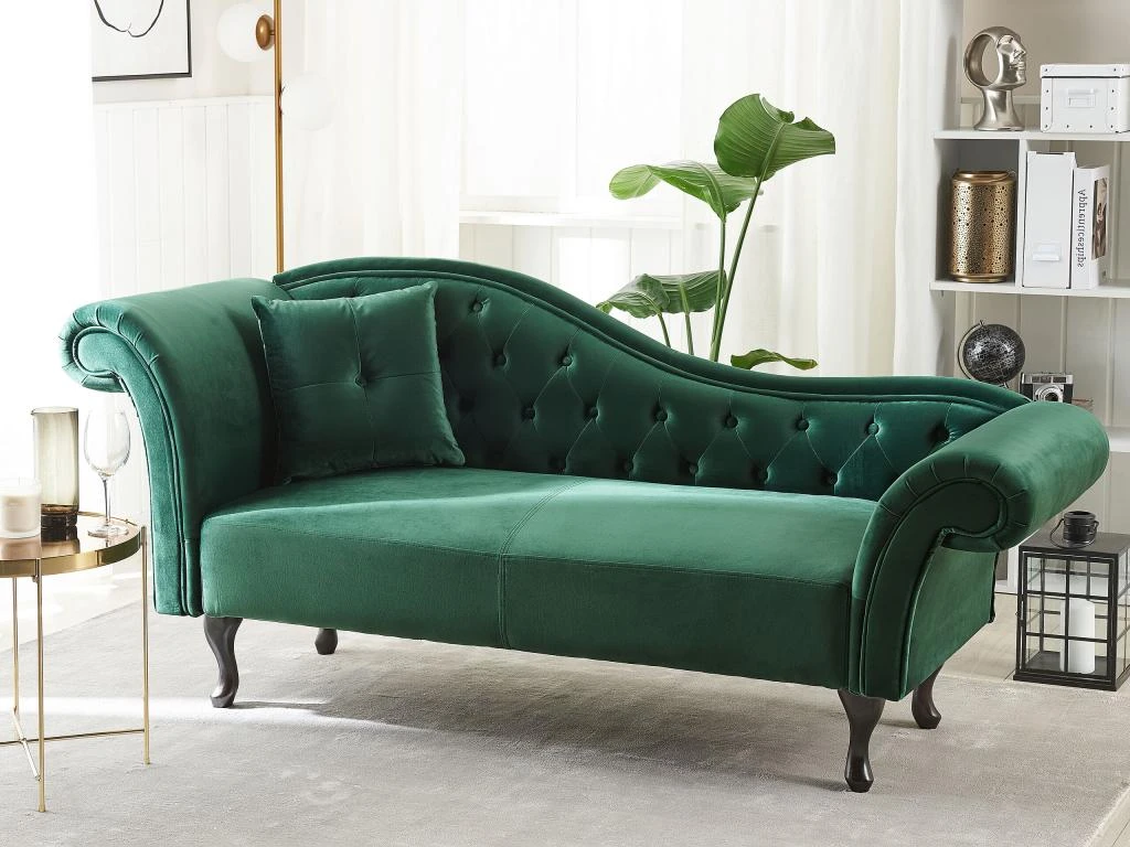 Chaise Longue Côté Gauche En Velours Vert Foncé LATTES 2 Chaise Longue Côté Gauche En Velours Vert Foncé LATTES – Image 2