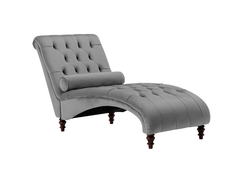 Chaise Longue En Velours Gris Clair MURET 1 Chaise Longue En Velours Gris Clair MURET