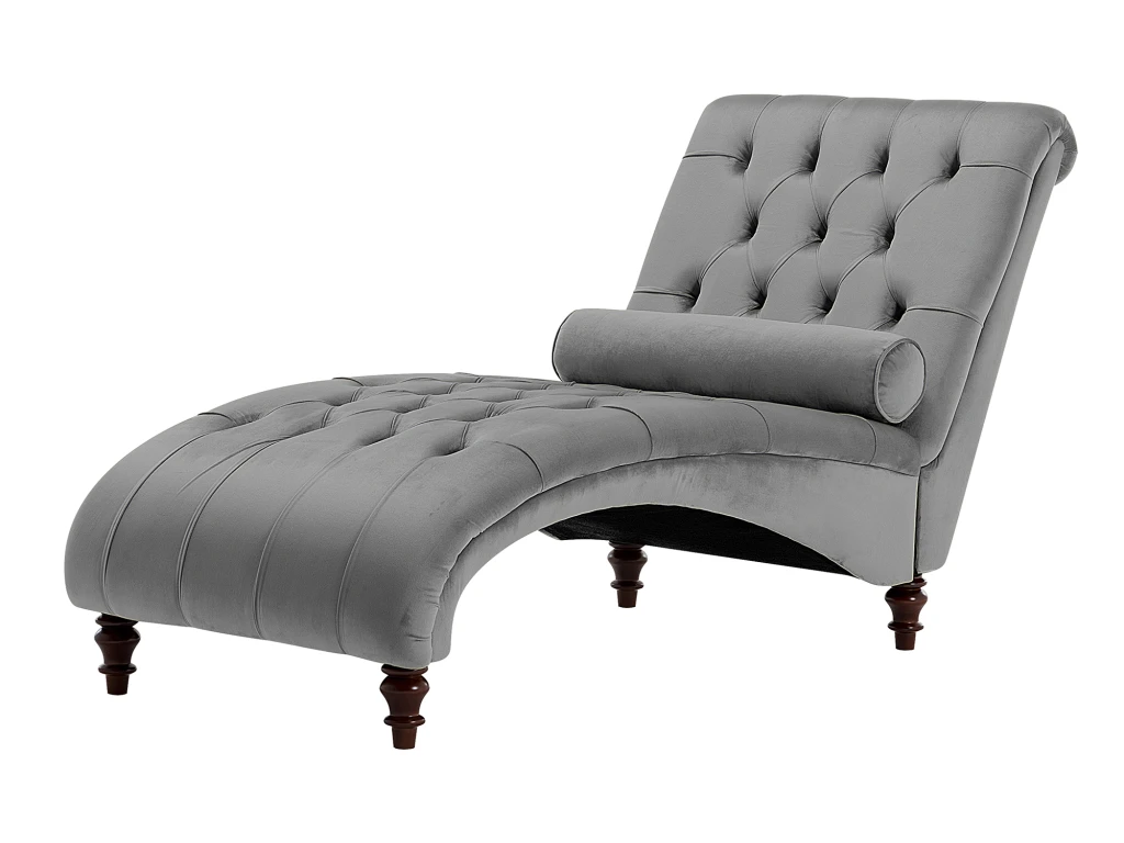 Chaise Longue En Velours Gris Clair MURET 4 Chaise Longue En Velours Gris Clair MURET – Image 4