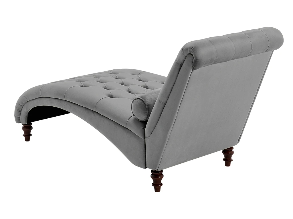 Chaise Longue En Velours Gris Clair MURET 5 Chaise Longue En Velours Gris Clair MURET – Image 5