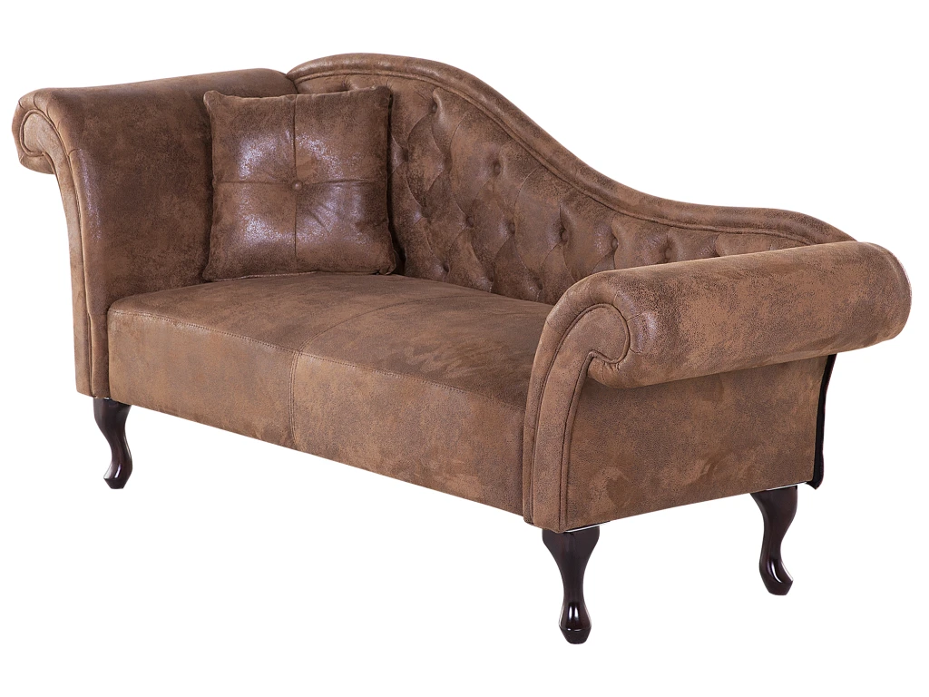 Méridienne Côté Gauche En Cuir Suède Marron LATTES 4 Méridienne Côté Gauche En Cuir Suède Marron LATTES – Image 4