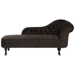 Chaise Longue En Velours Marron Côté Droit Style Chesterfield NIMES