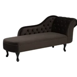 Chaise Longue En Velours Marron Côté Droit Style Chesterfield NIMES -Promos Chesteris Boutique meridienne 16675843