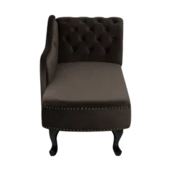 Chaise Longue En Velours Marron Côté Droit Style Chesterfield NIMES -Promos Chesteris Boutique meridienne 16675845