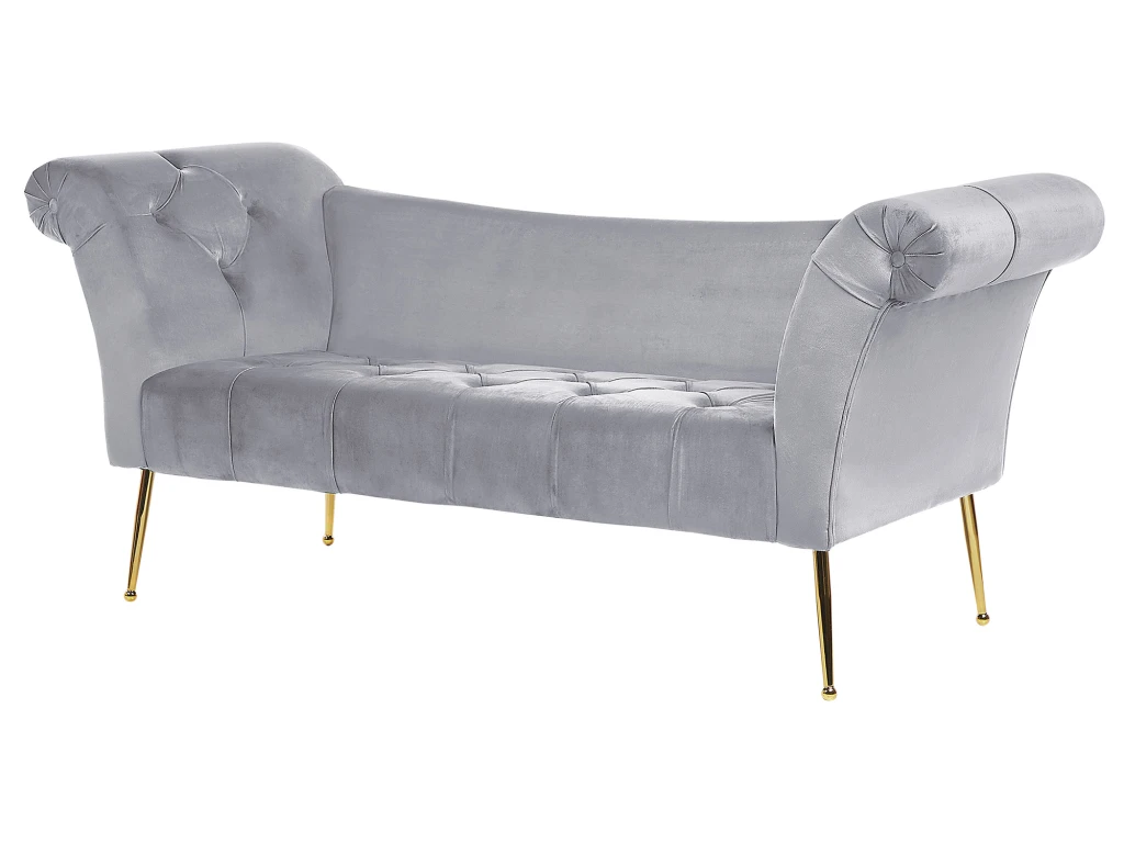Chaise Longue En Velours Gris NANTILLY 4 Chaise Longue En Velours Gris NANTILLY – Image 4