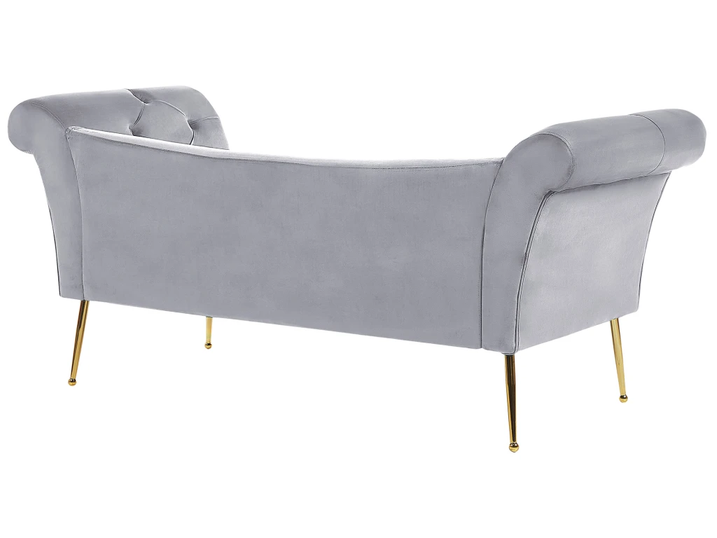 Chaise Longue En Velours Gris NANTILLY 5 Chaise Longue En Velours Gris NANTILLY – Image 5