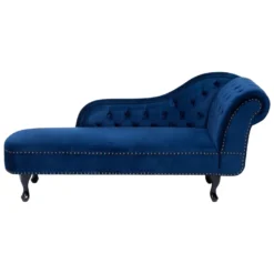 Méridienne Chesterfield Côté Droit En Velours Bleu NIMES