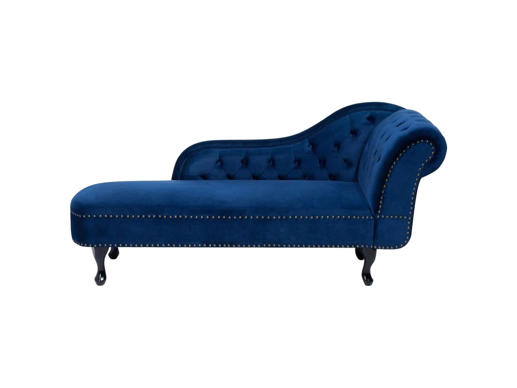 Méridienne Chesterfield Côté Droit En Velours Bleu NIMES 1 Méridienne Chesterfield Côté Droit En Velours Bleu NIMES