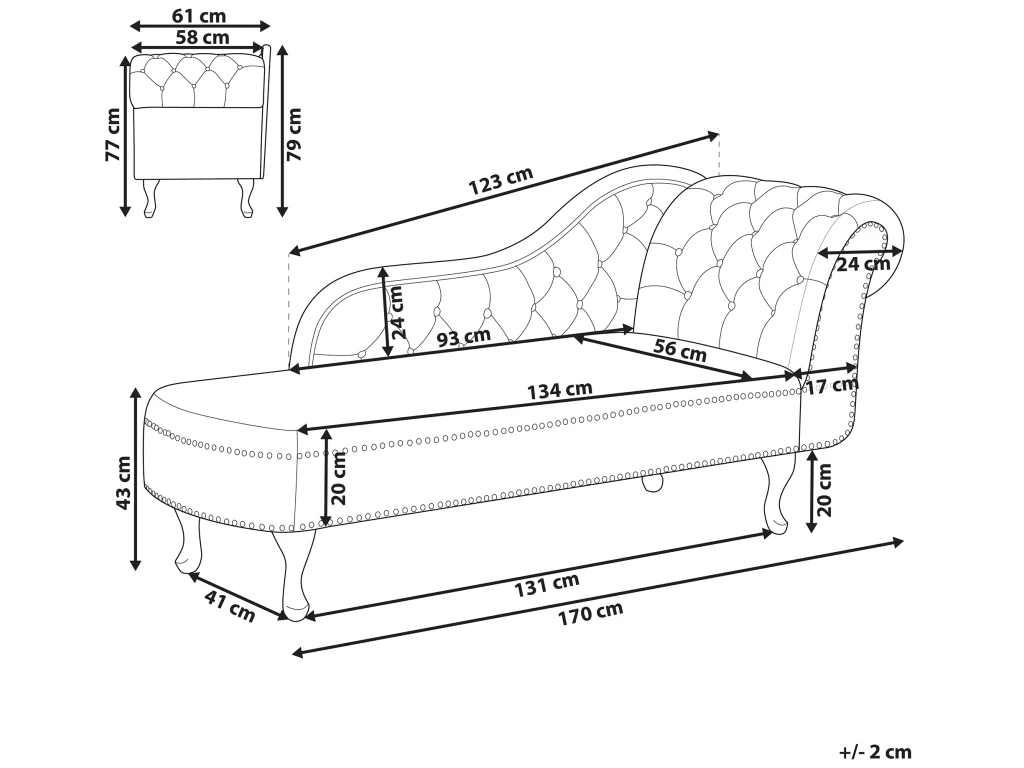 Méridienne Chesterfield Côté Droit En Velours Bleu NIMES 3 Méridienne Chesterfield Côté Droit En Velours Bleu NIMES – Image 3