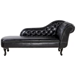 Méridienne Chesterfield Noire Brillante Côté Droit NIMES