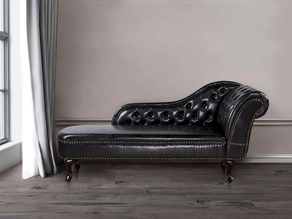 Méridienne Chesterfield Noire Brillante Côté Droit NIMES 2 Méridienne Chesterfield Noire Brillante Côté Droit NIMES – Image 2